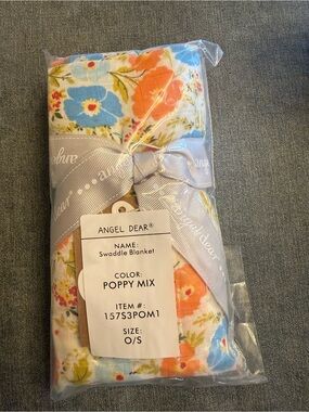 Angel Dear Floral Muslin Swaddle - Blue & Orange Poppy Print